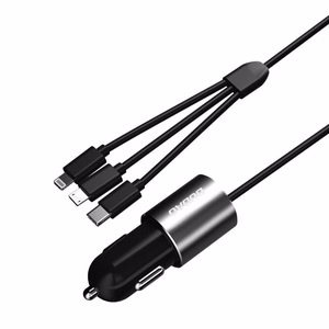 Dudao 3in1 USB car laadija 3,4 A built-in kaabel Lightning / USB Type C / micro USB must (R5ProN must)