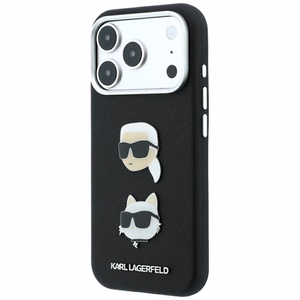 Karl Lagerfeld Saffiano Karl & Choupette Heads Pins & Logo ümbris seadmele iPhone 18 Pro / 17 Pro – must