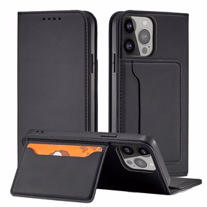 Magnetkaardi ümbris iPhone 14 Pro Max flip cover rahakoti stendi must