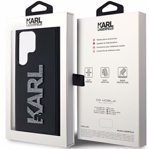 Karl Lagerfeld 3D Rubber Glitter Logo ümbris jaoks Samsung Galaxy S24 Ultra - must