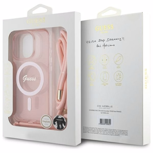 Guess Crossbody Cord Script MagSafe Ümbris jaoks iPhone 16 Pro Max - roosa