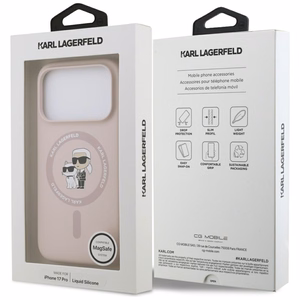 Karl Lagerfeld Silicone Karl&Choupette Ring MagSafe Ümbris jaoks iPhone 17 Pro - Roosa