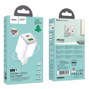 Phone Laadija Hoco USB A + USB C QC3.0 PD 3A 20W N41 valge