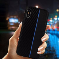 MOTO CARBON Ümbris jaoks Samsung Galaxy A6 Plus 2018 Must with sinine stripe