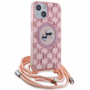 Karl Lagerfeld IML Crossbody Monogram Karl & Choupette Head MagSafe ümbris jaoks iPhone 15 / 14 / 13 - roosa