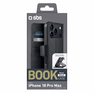SBS Wallet Classic ümbris mudelile iPhone 18 Pro Max, rahakoti ja alusega – must