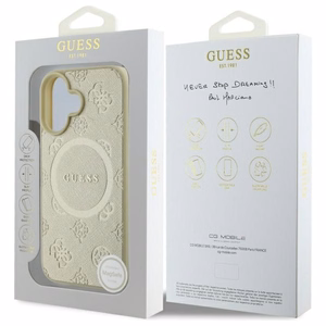 Guess Saffiano Peony Classic Logo MagSafe ümbris jaoks iPhone 16 - kuldne
