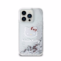 Hello Kitty Liquid Glitter Charms Kitty Head ümbris jaoks iPhone 15 Pro - hõbedane