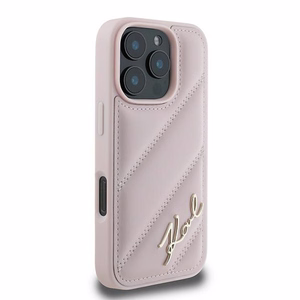 Karl Lagerfeld Quilted Signature iPhone 16 Pro Max Ümbris - Roosa