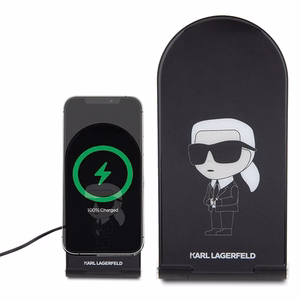 Karl Lagerfeld Ikonik MagSafe 15W induktiivne laadija, foldable 2in1 - must
