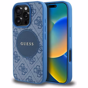 Guess 4G Circle Classic Logo MagSafe ümbris jaoks iPhone 16 Pro - sinine