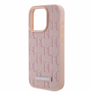 Кожаный чехол Karl Lagerfeld Monogram Metal Logo для iPhone 15 Pro Max - розовый
