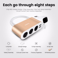 Auto Cigarette Lighter Pesa Splitter B08 - 3 sockets + 2xUSB - 3,1A 120W koos ekraan and kaabel kuldne