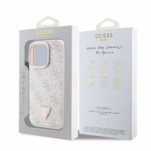 Guess Leather 4G Triangle Strass MagSafe Ümbris jaoks iPhone 16 Pro Max - Roosa