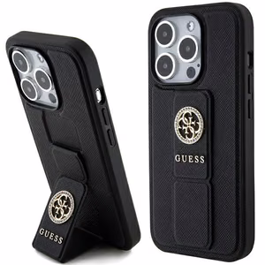 Guess Grip Stand 4G Saffiano Strass ümbris jaoks iPhone 15 Pro Max - must