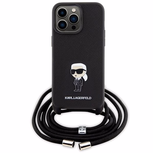 Karl Lagerfeld Crossbody Saffiano Monogram Metal Pin Karl & Choupette чехол для iPhone 15 Pro Max - чёрный