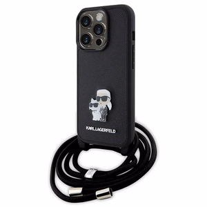 Karl Lagerfeld Crossbody Saffiano Metal Pin Karl & Choupette ümbris jaoks iPhone 15 Pro - must