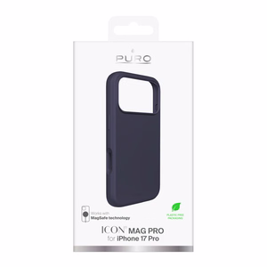 Чехол Puro Icon Mag Pro Liquid Silicone для iPhone 17 Pro, совместимый с MagSafe, с защитой камеры и алюминиевыми кнопками - тёмно-синий