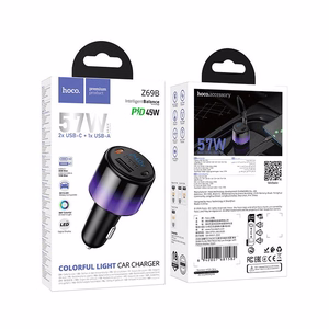 Autolaadija Hoco Z69B, USB-A + 2 × USB-C, PD QC3.0, 57 W, must