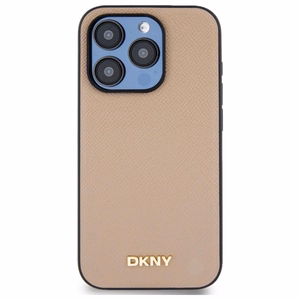 DKNY Grained Metal Logo MagSafe iPhone 15 Pro Ümbris - Beige