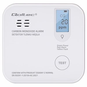 Qoltec 52577 Juhtmevaba vingugaasi (CO) andur akuga | anduri tööiga 10 aastat | alarm 85dB | LED