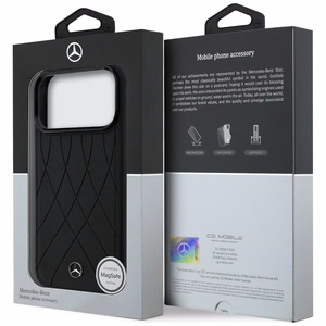 Mercedes nahast MagSafe ümbris ristuvate joontega iPhone 17 Pro Max jaoks, must