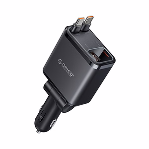 Orico Twin Reach 45W USB-A + USB-C autolaadija kahe sissetõmmatava USB-C kaabliga - must