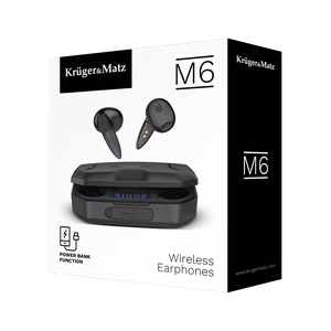 Kruger&Matz M6 juhtmevabad kõrvasisesed kõrvaklapid akupangaga, mustad