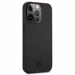 Mercedes nahast metallist logoga ümbris iPhone 13 Pro / iPhone 13 jaoks - must