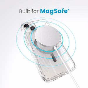 Speck GemShell Grip MagSafe ümbris seadmele iPhone 15 Plus / 14 Plus, läbipaistev kroomivärvi detailidega