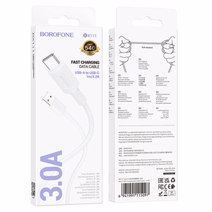 Borofone Kaabel BX111 Feliz - USB to Type C - 3A 1 metre valge
