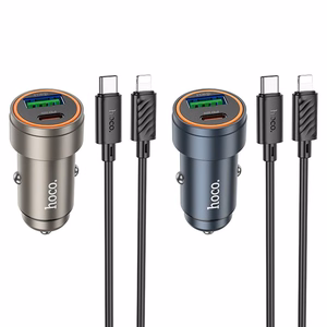 Car charger Hoco USB A + USB C QC3.0 PD 30W + cable USB C to Lightning Z57A black