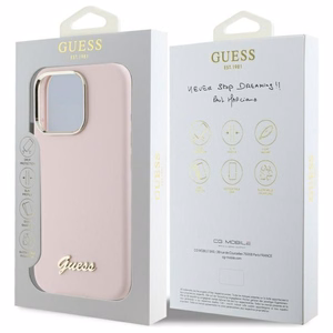 Guess Silicone Script Metal Logo & Frame iPhone 16 Pro Max Ümbris - roosa