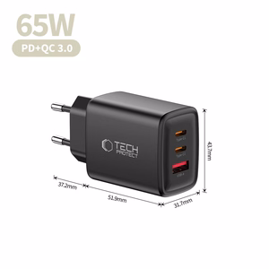 Tech-Protect NCA65W-GAN 3-portiline 65W seinalaadija - must