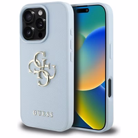 Guess Grained Big 4G Logo Small Classic Logo ümbris jaoks iPhone 16 Pro Max - sinine