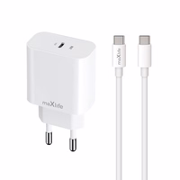 Maxlife MXTC-06-20C PD QC laadija 1x USB-C 20W valge + USB-C - USB-C kaabel 20W