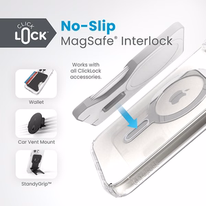 Speck Presidio Perfect-Clear MagSafe ümbris ClickLock-tehnoloogiaga seadmele iPhone 15 Plus / 14 Plus, läbipaistev kroomivärvi rõngaga