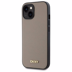 DKNY Grained Metal Logo MagSafe iPhone 15 Ümbris - Beige