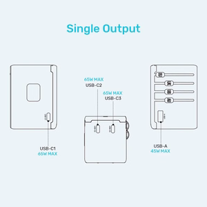 Laadija - Unitek 65W universaalne reisiadapter (P1122ABK01) | 1xUSB-A 3xUSB-C 1xAC