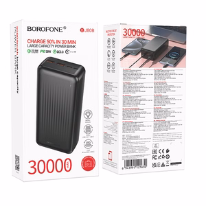 Borofone Power Bank 30000mAh BJ80B Clever - 2xUSB + Type C - QC 3.0 22,5W PD 20W black