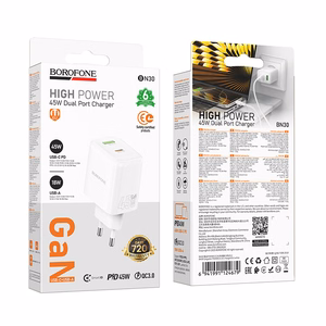 Borofone Sein laadija BN30 Cargador GaN - USB + Tüüp C - QC 3.0 PD 45W valge