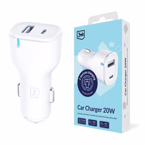 3mk autolaadija 20W PD 3.0 QC 3.0 USB 1A1C, valge