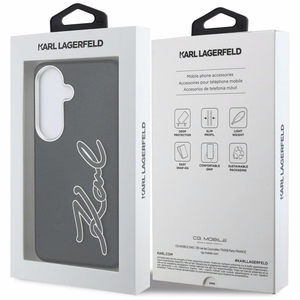 Karl Lagerfeld Grained Signature Metal Resin Logo Case for Samsung Galaxy S26 - Black