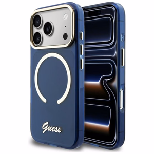 Guess IML Script Metal MagSafe Ümbris for iPhone 17 Pro - sinine