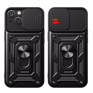 Hybrid Armor Camshield Ümbris with Stand and Camera Cover jaoks iPhone 15 Plus - must