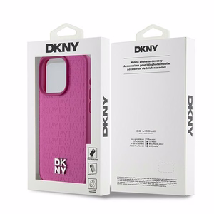 DKNY Leather Monogram Pattern Metal Logo MagSafe Ümbris jaoks iPhone 15 Pro - Roosa