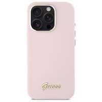 Guess Silicone Script Metal Logo & Frame iPhone 16 Pro Max Ümbris - roosa