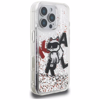 Karl Lagerfeld Liquid Glitter Choupette Logo Ümbris jaoks iPhone 16 Pro - Läbipaistev