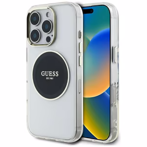 Guess IML Metal Colored Circle Classic Logo MagSafe ümbris jaoks iPhone 16 Pro - must