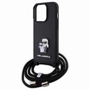 Karl Lagerfeld Crossbody Saffiano Metal Pin Karl & Choupette ümbris jaoks iPhone 15 Pro - must